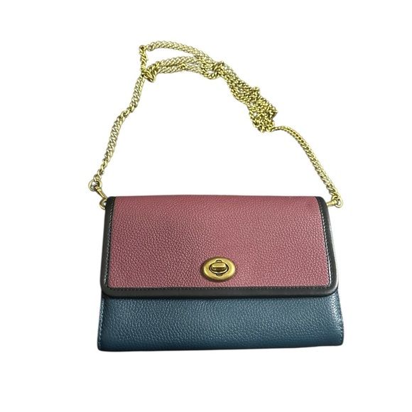Coach Handbags - Coach Pink and Blue Crossbody Bag with Gold Chain